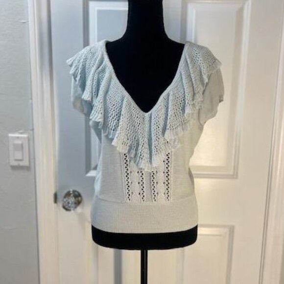By Anthropologie Short-Sleeve Pointelle Sweater in Mint – Size Small - Picture 5 of 8